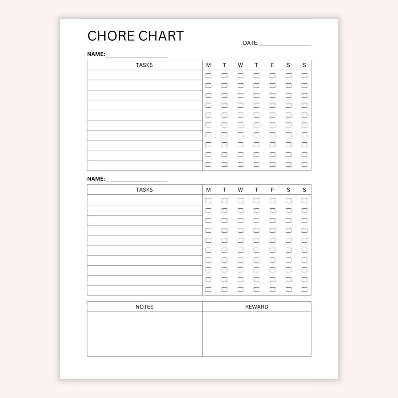 Printable Chore Chart, Kids Chore Checklist, Daily to Do List, Reward ...