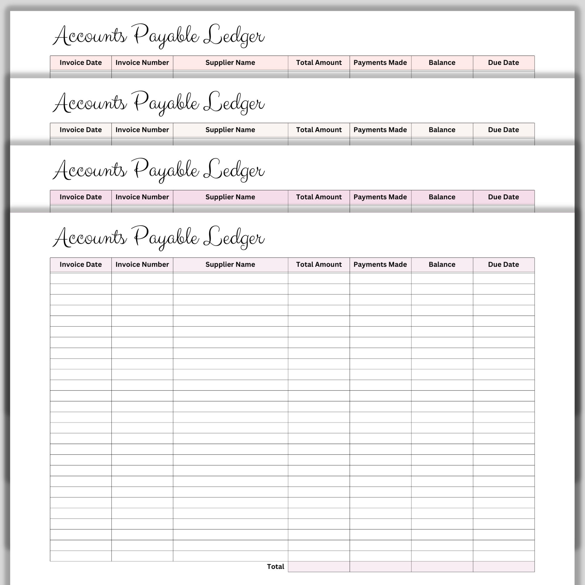 Printable Accounts Payable Ledger, Small Business Template, Bookkeeping ...