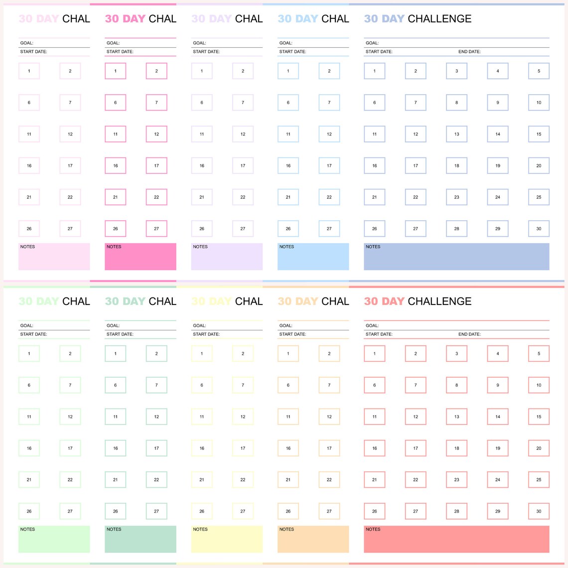 Editable 30 Day Challenge Tracker, 30 Day Goal Progress Tracker ...