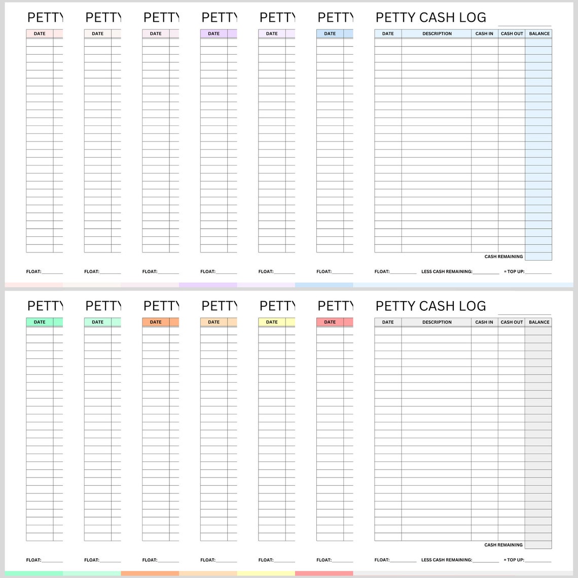 Printable Petty Cash Log, Small Business Template, Petty Cash Ledger ...