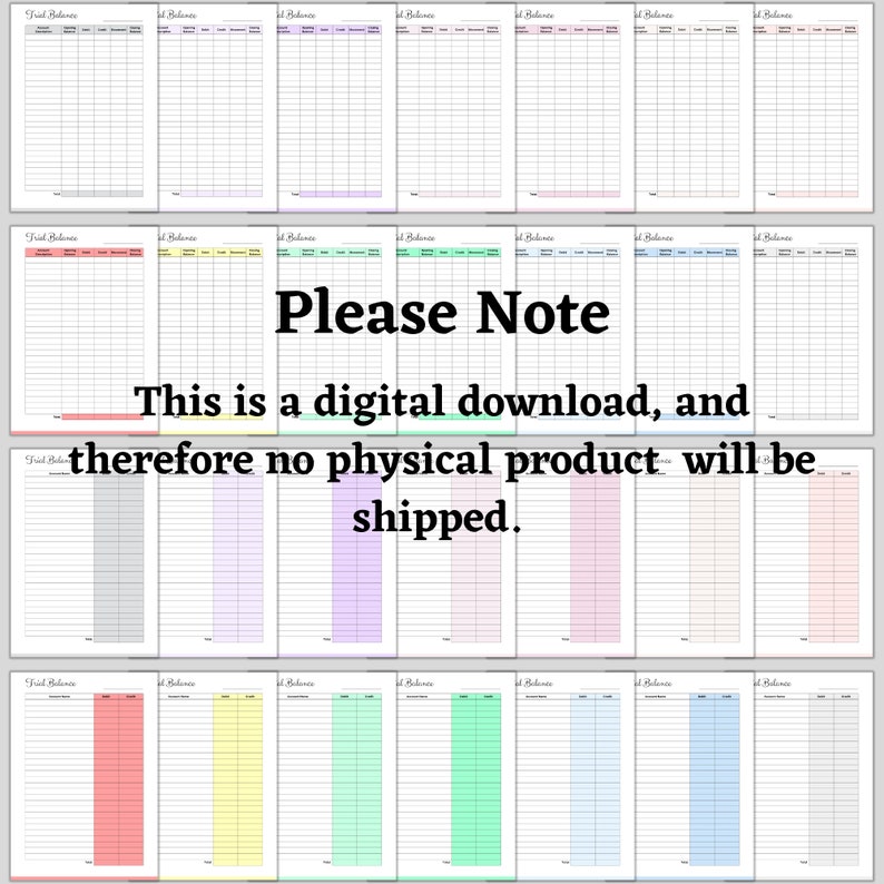 May include: A printable budget planner with 10 different color options. The planner includes sections for tracking income, expenses, and balances.  Please Note: This is a digital download, and therefore no physical product will be shipped.