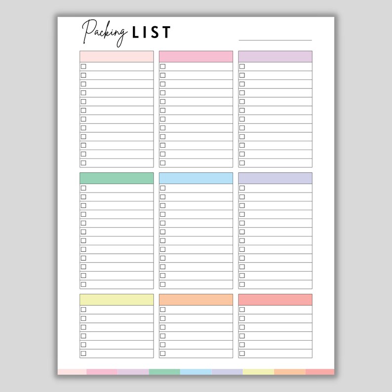 Printable Packing List, Blank Packing List, Vacation Packing List ...