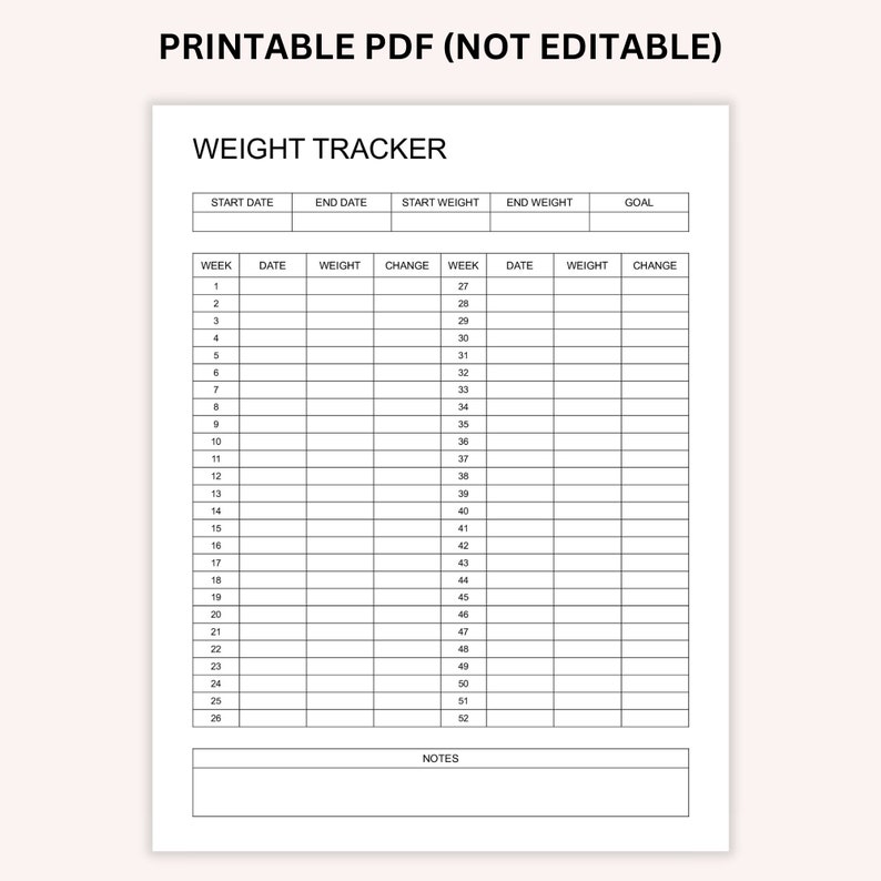 Editable & Printable 52 Week Weight Tracker, Weight Log, Weight Loss ...