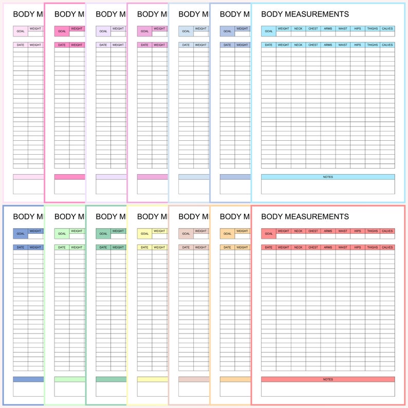 Editable Body Measurement Tracker, Weight Tracker, Body Metrics ...