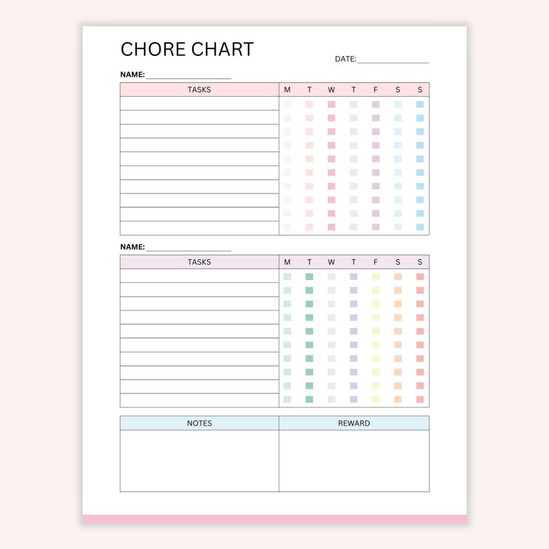Printable Chore Chart, Kids Chore Checklist, Daily to Do List, Reward ...