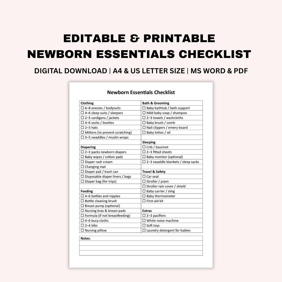 New Mother Guide.pdf Editable Newborn Essentials Checklist, Printable Baby Must Have List ...