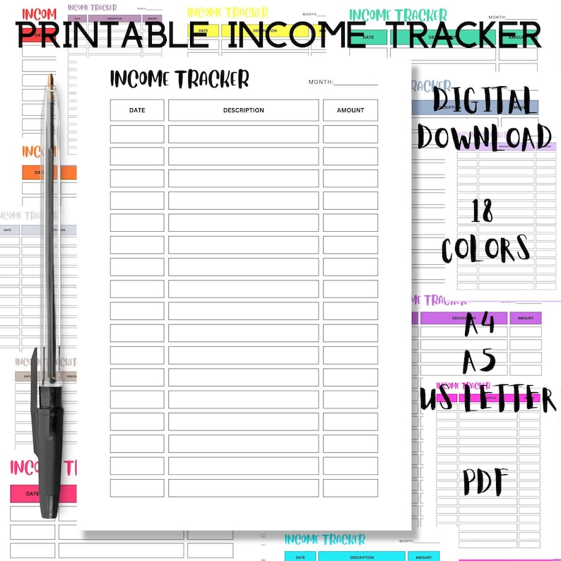 Printable Income Tracker, Monthly Budget Income Sheet, Finance Planer, Money Making Planner ...
