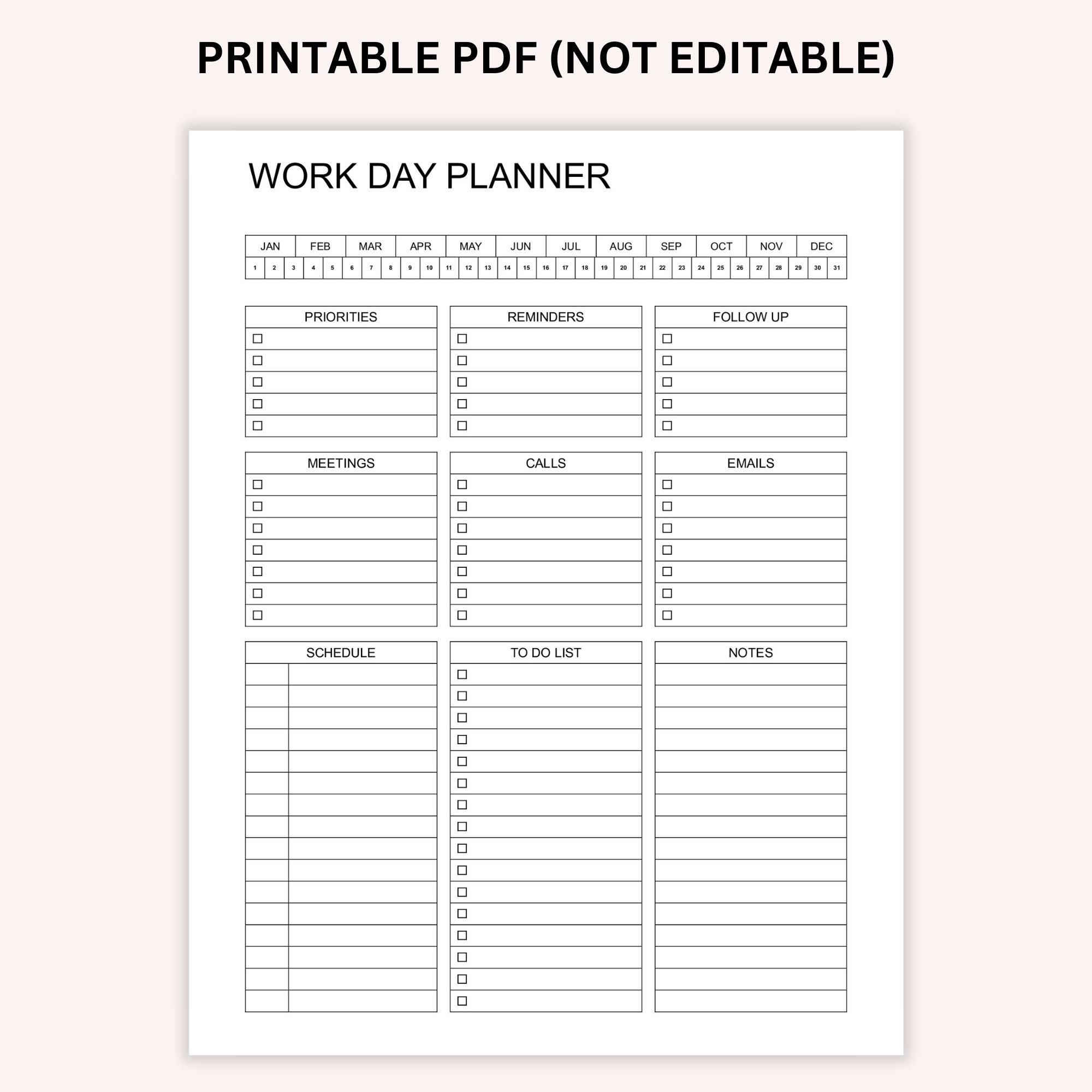 Work Day Planner Editable, Work Log, to Do List, Office Organizer ...