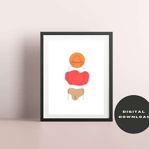 Printable Woman Wall Art, Minimalistic Wall Art, Wall Decor, Female Body Line Art, Bedroom Print, Female Line Drawing, Digital Download