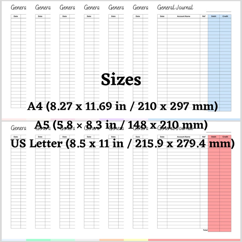 Printable General Journal, Accounting Ledger for Small Business, Log ...
