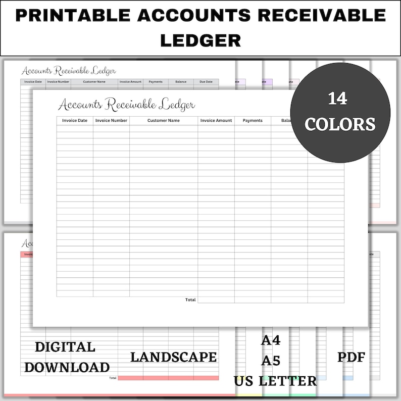 Printable Accounts Receivable Ledger, Small Business Template