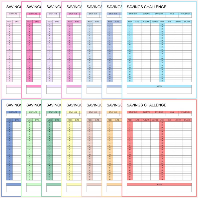 Editable & Printable 52 Week Savings Challenge, Money Challenge ...