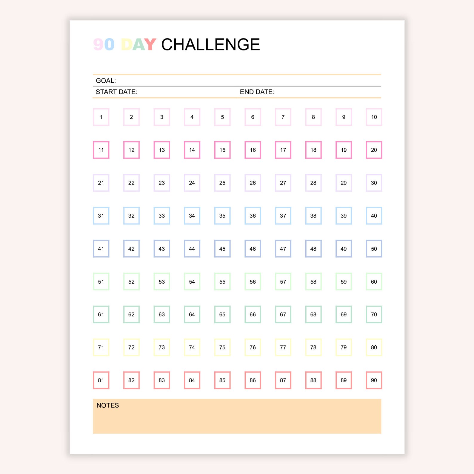 Editable 90 Day Challenge Tracker, 90 Day Goal Progress Tracker ...