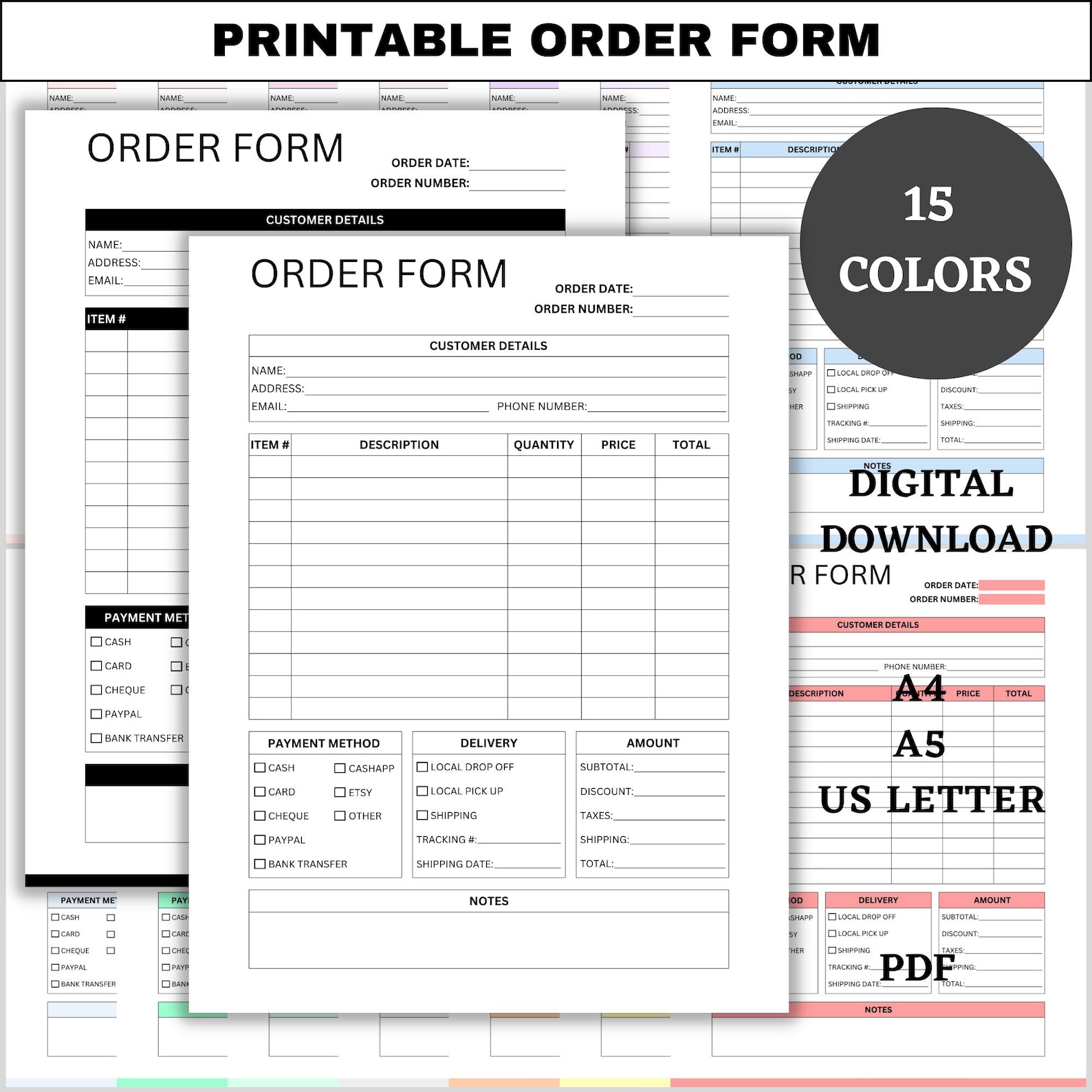 Printable Order Form, Small Business Template, Billing Form, Sales ...