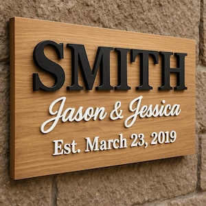 Custom Wood Sign Gift – Family Name Sign, Last Name Plaque, Wedding Decor, Established Date
