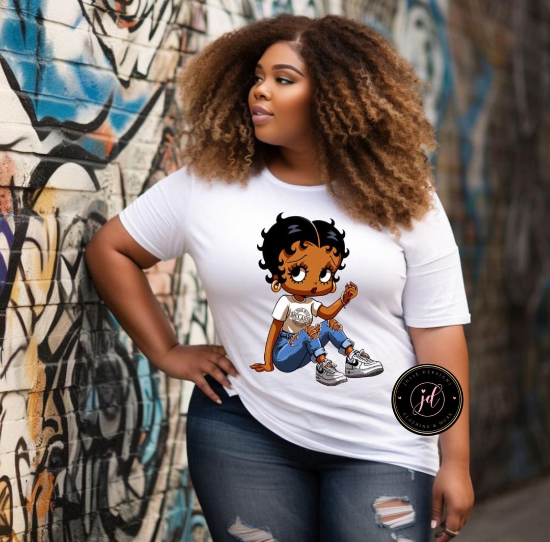 Melanin Cartoon Character T-shirt, Black Culture, Women's T-shirt