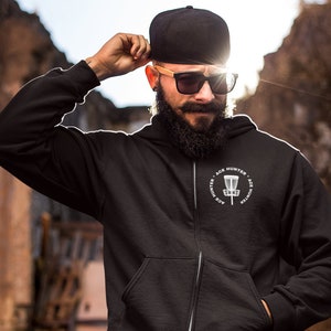 Jacket for Disc Golf Player, Black Full Zip Sweatshirt, Disc Golf Hoodie, Sweatshirt Frisbee Golf, Comfortable Frisbee Golf Clothing