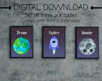 Space Wall Art Printable Space Bedroom Space Nursery Printables Outer Space Kids Room Space Wall Decor Digital Download