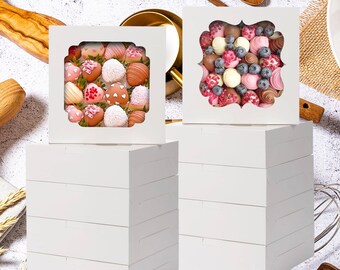60Pcs Cookie Boxes with Windows - 8x8x2.5 Inches white boxes Ideal for Small Business, Party Favors, and Gifts - Bakery boxes with windows