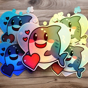 Cute Cartoon Shark Sticker, Love Heart Ocean Animal Decal, Whimsical Laptop Decoration, Waterproof Vinyl