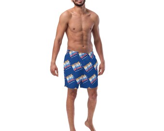Men's swim trunks, Blue Swim Shorts, Wine Loving Men's  Swim Trunks, Swimwear for Men