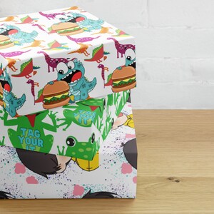 Boys Wrapping Paper Sheets, Birthday Wrapping Paper, Any Occasion Gift Wrap, Dinosaur Gift Wrap, Kids Wrapping Paper, Frog Gift Paper