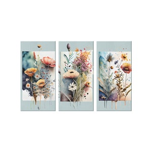 Modern Farmhouse Wall Decor | Botanical Wall Art | Colorful Art | Floral Botanical Prints | Framed Canvas Wall Art Set | Minimalist Art