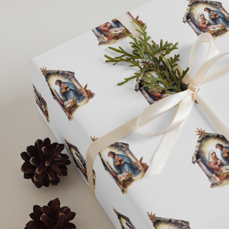 Nativity Wrapping Paper Sheets, Christian Gift Wrapping Paper, Nativity