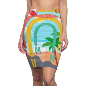 Women&#39;s aop pencil skirt, mini skirt, summer theme skirt, skirts, fitted skirt, high waist skirt, colorful skirt, knee length skirt