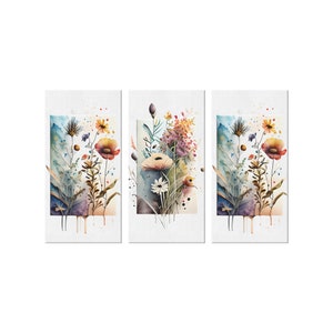 Modern Farmhouse Wall Decor | Botanical Wall Art | Colorful Art | Floral Botanical Prints | Framed Canvas Wall Art Set | Minimalist Art