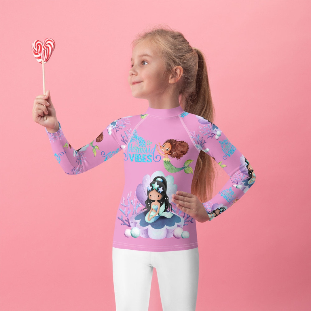 Kids Rash Guard, Girls Mermaid Rash Guard, Mermaid Vibes Rash Guard