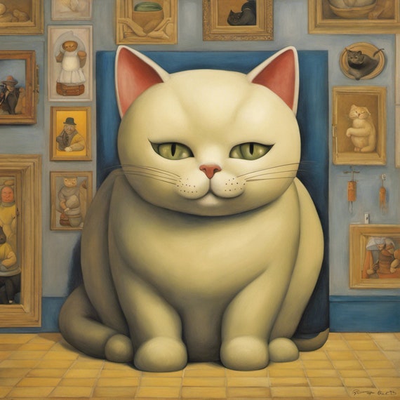 Stampa su tela, Stampa gatto divertente, Arte della parete Fernando Botero,  Regalo per l'amante dei