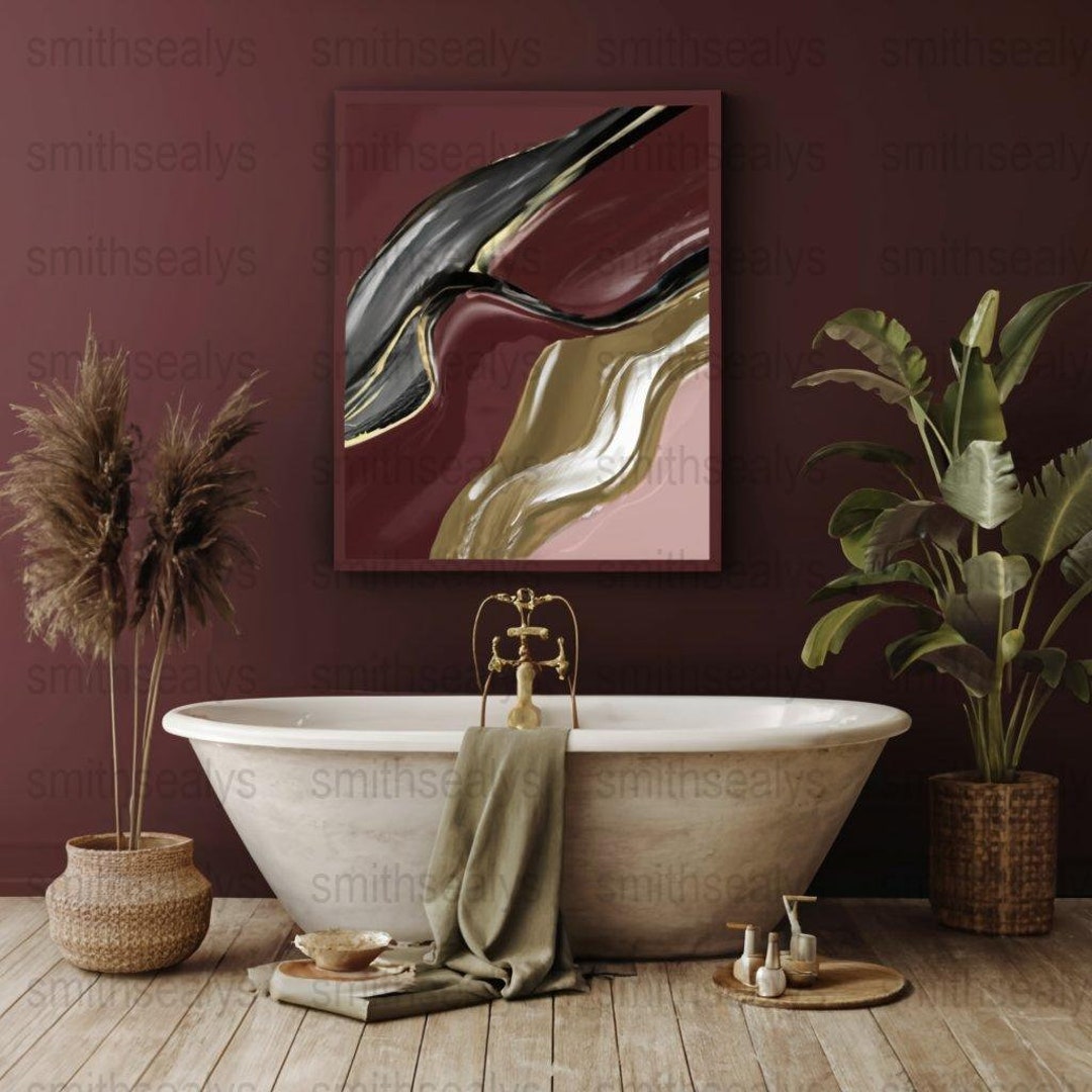 Bathroom Decor Bathroom Wall Decal Burgundy Wall Art Printable Wall Art