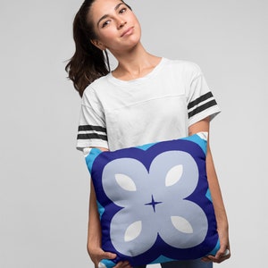 Blue Christmas Flower Pillow, Mix and Match Pillow, Decorative Throw Pillow, Pillow, Holiday Throw Pillows, Holiday Decor, Polyester Pillow