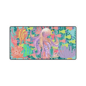 Ocean Mouse Pad | Cute Mouse Pad | Beautiful Octopus Desk Mat | Gaming Desk Mat | Home Office | Squid Desk Mat | Sea Life Large Mousepad