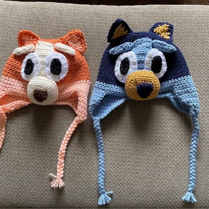 Bluey, Bingo, Bandit, and Chilli hats