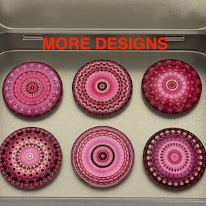 Mandala Decoration Magnet Set | Mandala Art Pink Magnets | Pink Mandalas Fridge Magnets