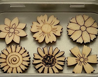 Wood Flower Magnets | Laser Cut Wood Flowers Magnet Set | Floral Fridge Magnets
