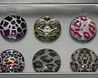 Animal Print Magnet Set | Round Magnet Set | Zoo Animal Print Magnets | Kitchen Fridge Magnet Set