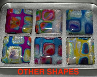 Holographisches, metallisches Magnet-Set | Abstraktes Design Magnete | Kühlschrankmagnete Unikat