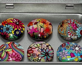 Ronde magneetset met bloemen | Keukenbloemmagneten | Set koelkastmagneten bloemen | Cadeau-idee voor nieuw huis