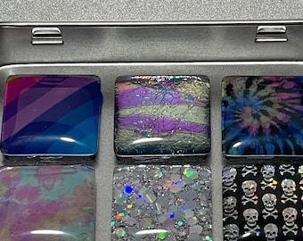 Hippie Magnet Set | Tie Dye Magnets | Holographic Magnets | Rainbow Magnets | Skull Magnets