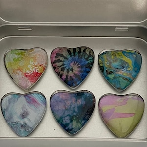 Hearts Magnet Set | Tie Dye Rainbow Heart Magnets | Hippie Chic Fridge Magnets | Handmade Magnet Set