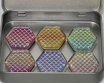 Refrigerator Magnet Set | Mermaid Style Magnets | Magnets Holographic | Hexagon Magnet Set