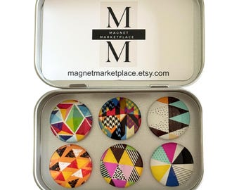 Abstract Glass Magnets | Modern Fridge Magnets | Colorful Round Glass Magnet Set | Contemporary Office Decor | Set of 6 | Gift Tin Included