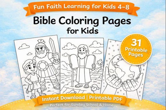 Bible Coloring Book for Kids Printable, Christian Coloring Pages, Old and New Testament Activity Book, Faith Based Coloring Pages Ages 4-8