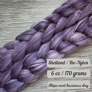 Lavender Mist Sox Fiber Braid Wool Shetland Fiber for spinning fiber combed top wool bio nylon blend for hand spinning roving custom blended