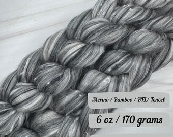 Ink and Ash Combed Top Braid Merino Wool  Fibers Spinning Fiber Felting Wool