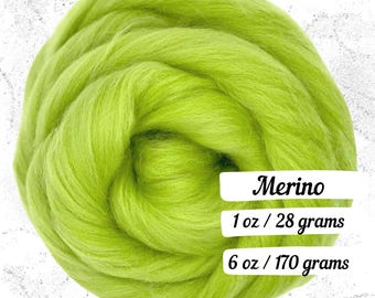 Merino Wool Citrus Combed Top Roving Fiber for Spinning Non Superwash Dyed Wool Green Wool Vibrant Green Wool