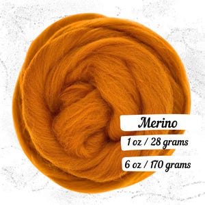 Merino Wool Amber Combed Top Roving Fiber for Spinning Non Superwash Dyed Wool Orange Wool Light Orange Wool